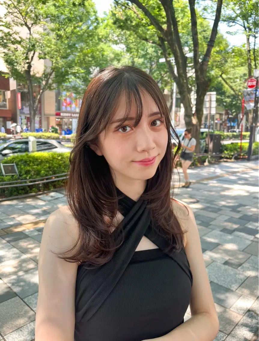 ミディアム カラー カット 縮毛矯正 トリートメント 山崎/ボブ縮毛矯正 レイヤー髪質改善のヘアスタイル