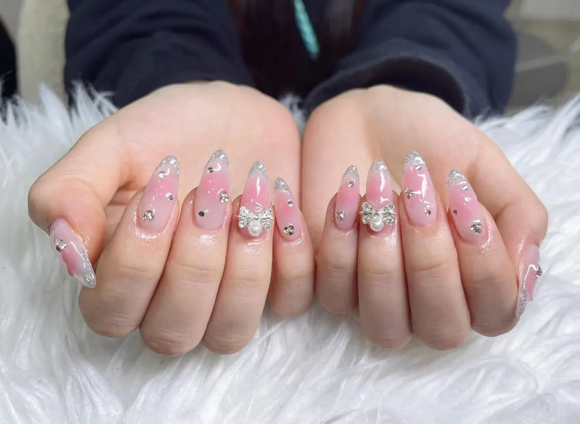 ネイル フレンチネイル ジェルネイル ガーリー 韓国ネイル ロングネイル ハンドネイル NieNail Nezukoのネイルデザイン