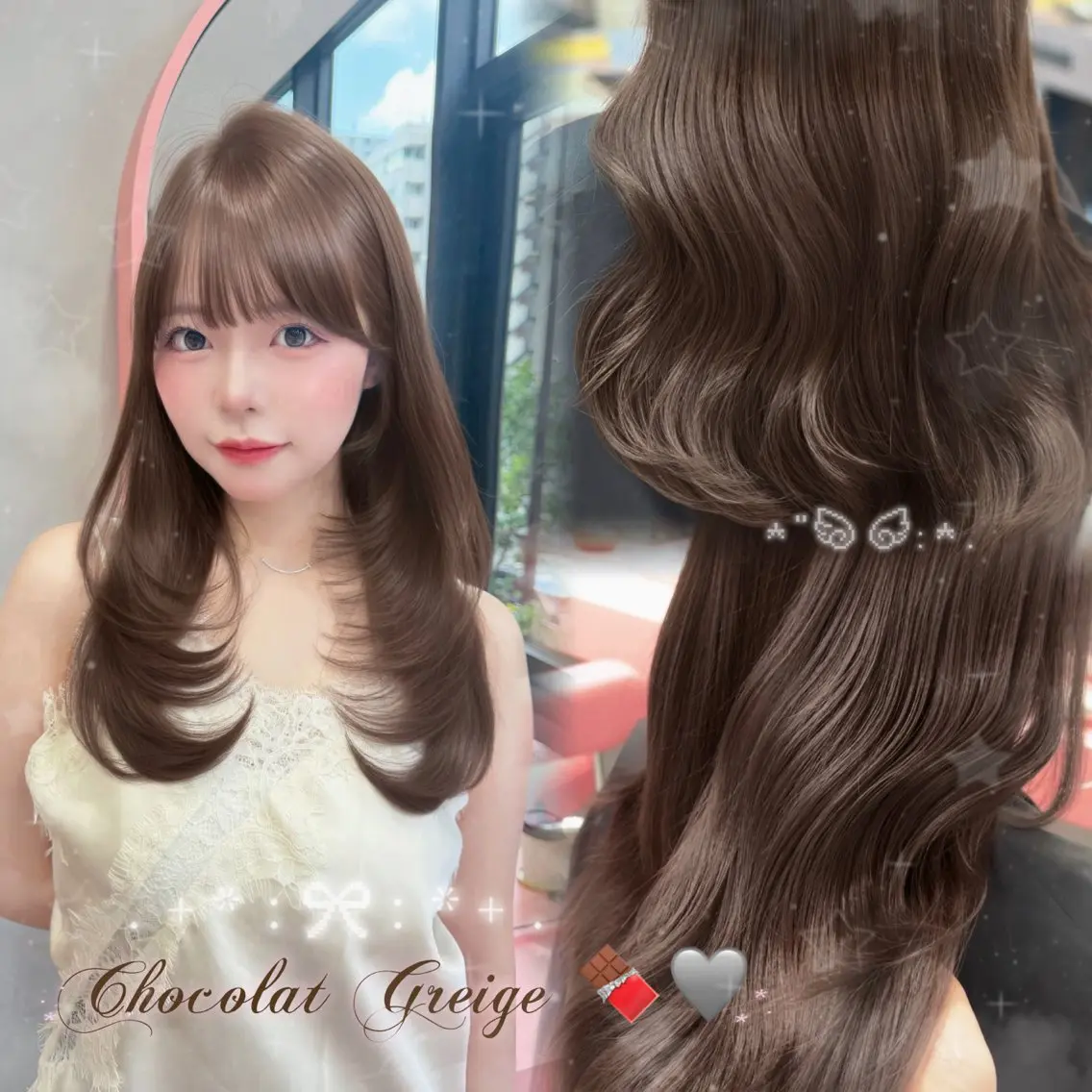 ロング カラー ベージュカラー ブリーチ ブラウンカラー ショコラブラウン チョコレートブラウン ヘアカラー トリートメント 透明感カラー/渋谷/ KEITOのヘアスタイル