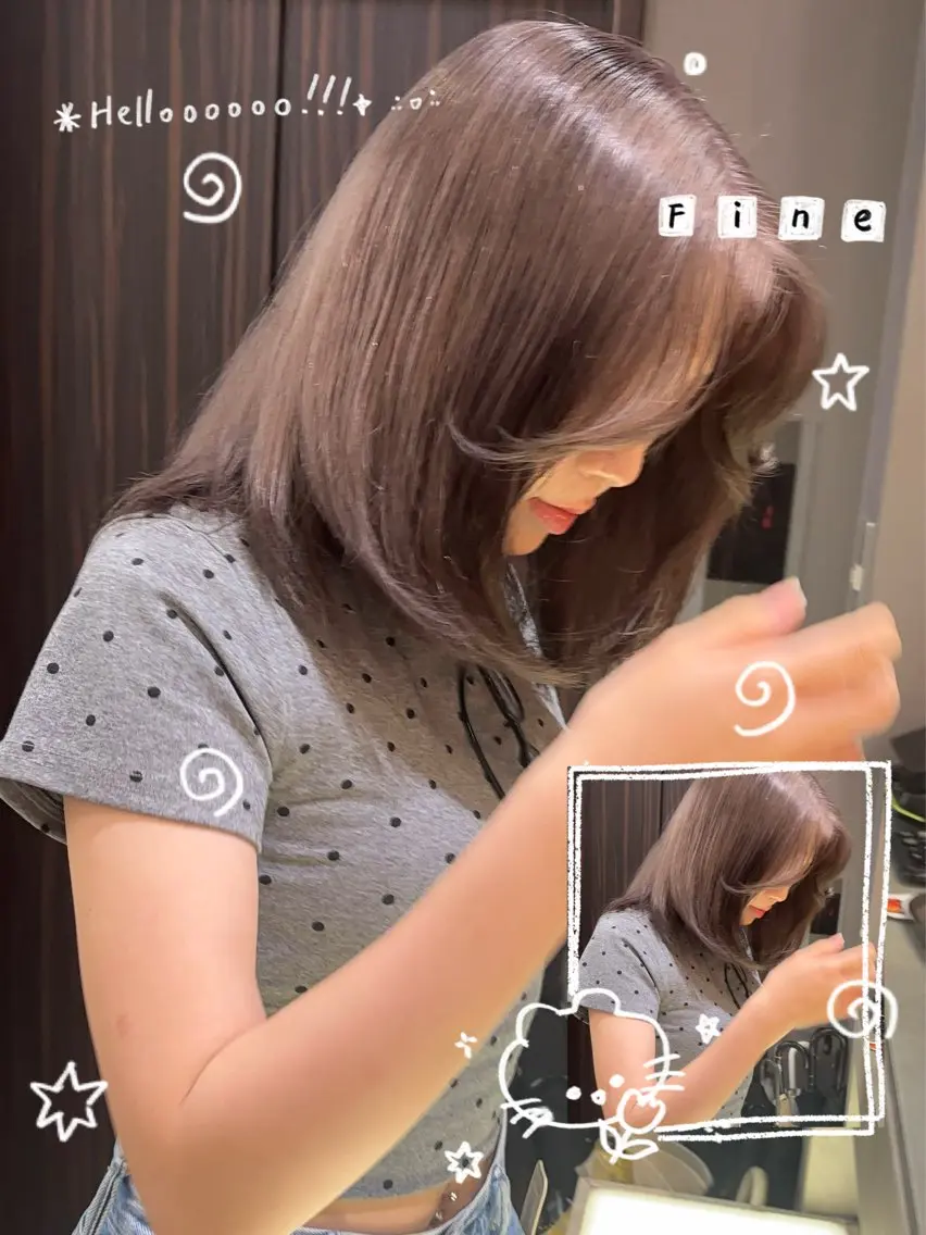セミロング ヘアカラー トリートメント ヘアセット 顔まわりレイヤー/諒 オリーブカラー/天神のヘアスタイル