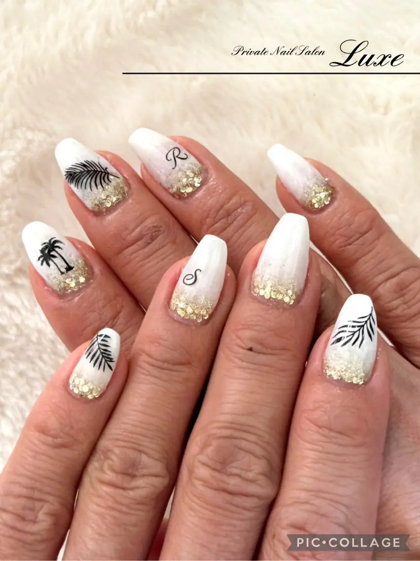 ネイル ゴールド ラメ(グリッター) ホワイト nail salon Luxe【リュクス】のネイルデザイン