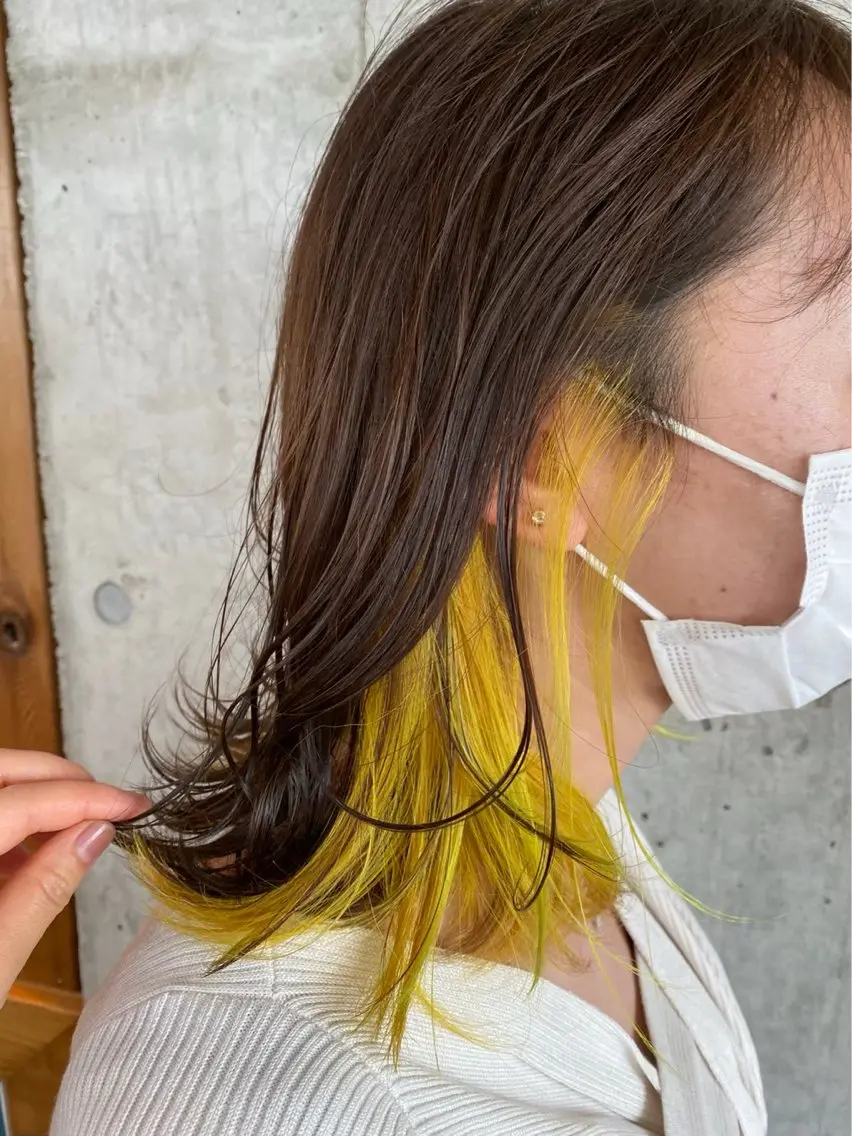 セミロング カラー ヘアアレンジ ブラウンカラー オリーブブラウン イエローカラー ヘアカラー 💞艶カラー/ ブリーチ💞ユウカのヘアスタイル