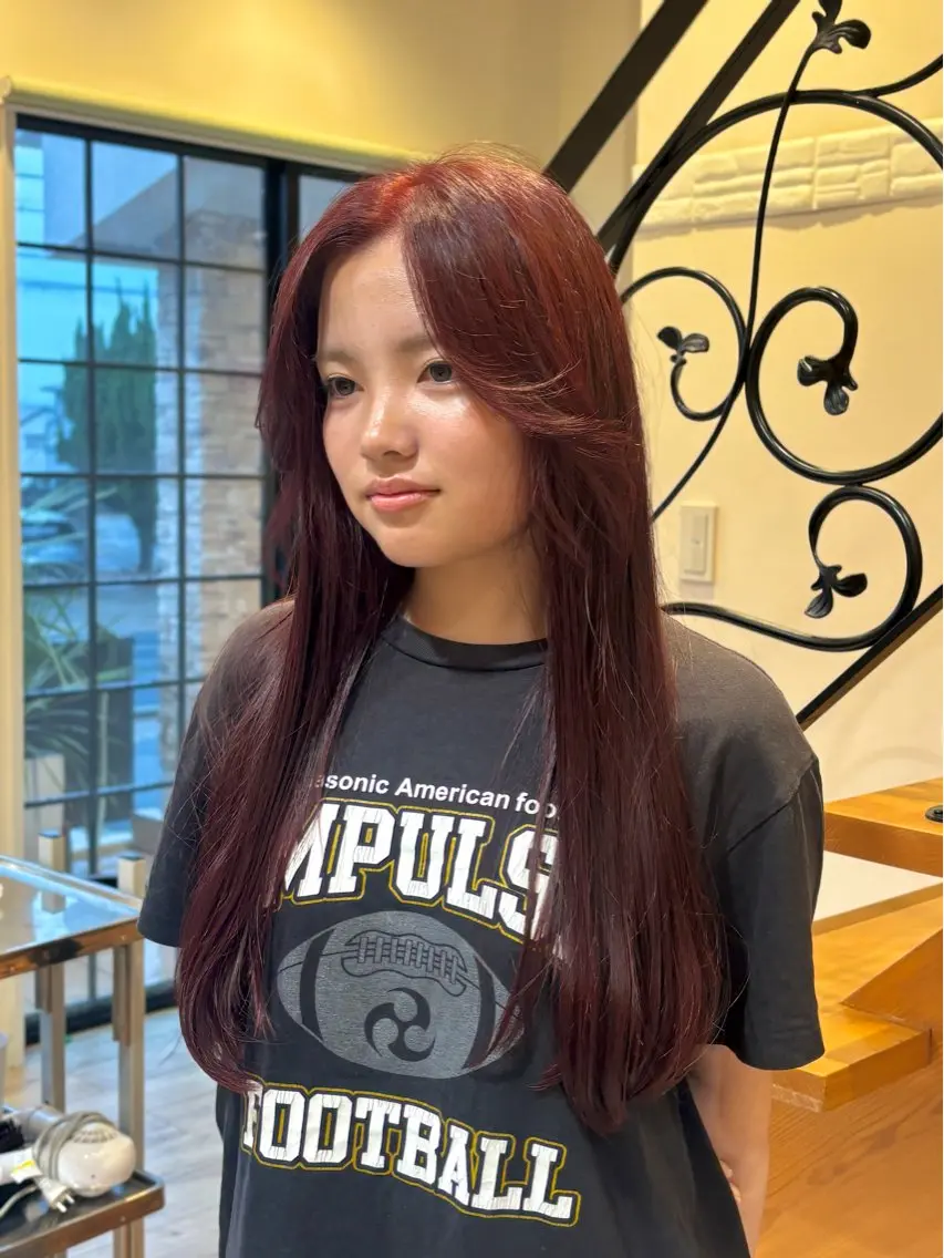 ロング カラー ブリーチ ダブルカラー ブリーチなしカラー レッドカラー カット ヘアカラー トリートメント レイヤーカット/ボブ |ヨシダユウセイのヘアスタイル