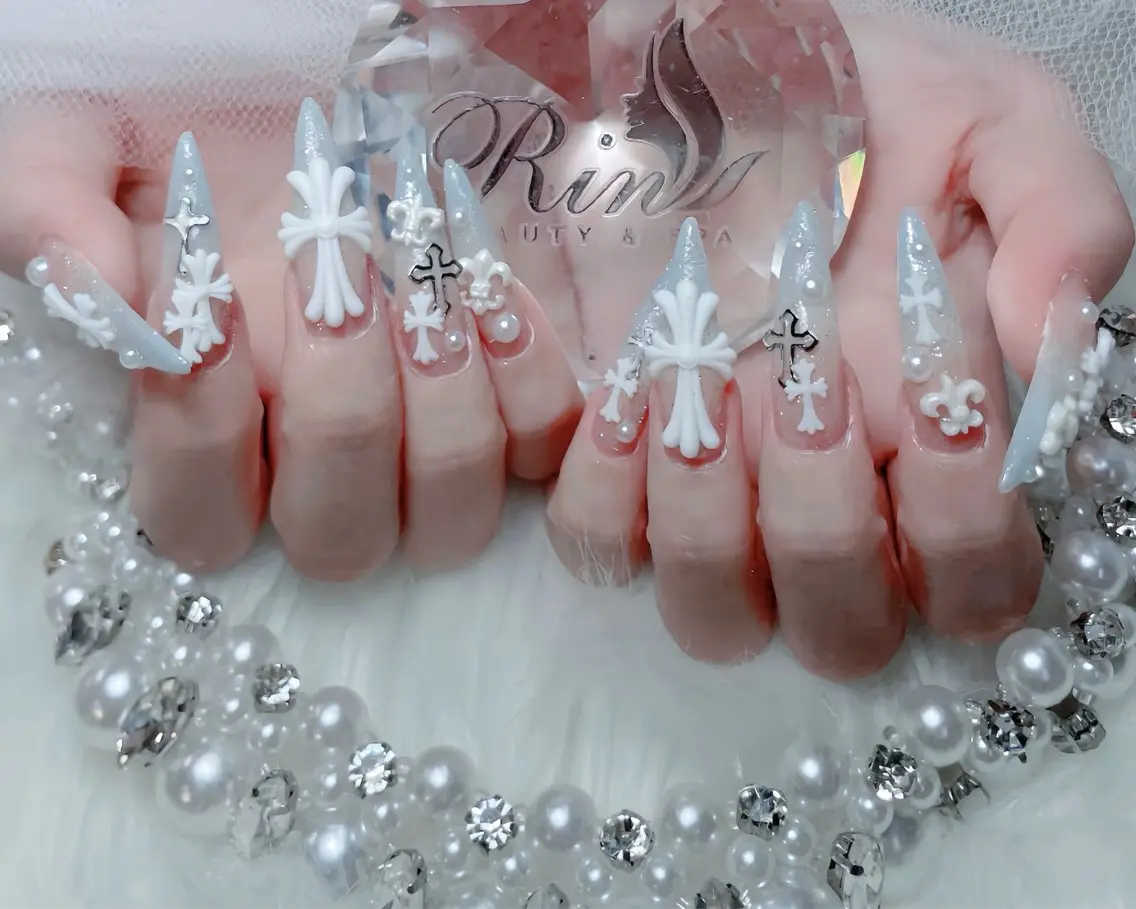 ネイル ブルー ジェルネイル ガーリー グラデーション グリーン ハンドネイル Rin Nail 新大久保店のネイルデザイン