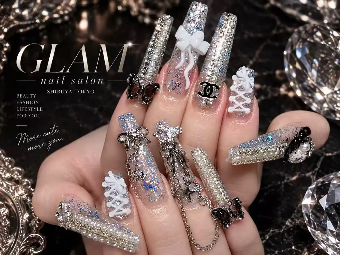 ネイル ハンドネイル エツメ💅 長さ出し🎀デザインのネイルデザイン
