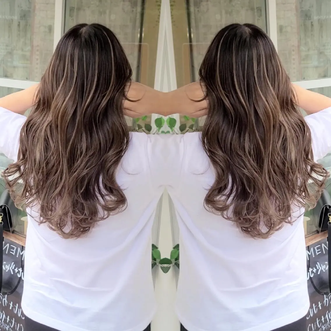 ロング カラー アッシュ アッシュグレー バレイヤージュ ベージュカラー ブリーチ ヘアカラー バレイヤージュ/ ハイライト/大内格のヘアスタイル