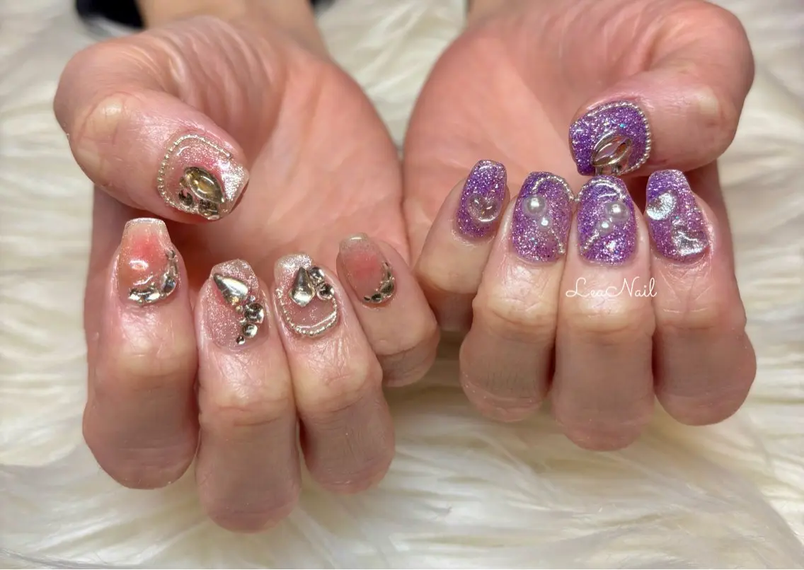 ネイル チークネイル ラメ(グリッター) 持ち込み Lea Nailのネイルデザイン