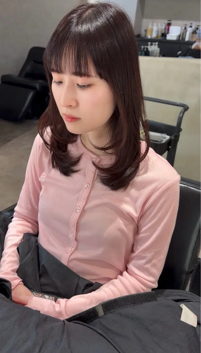 セミロング カラー ブラウンカラー ピンクカラー ピンクブラウン カット ヘアカラー トリートメント 城 慎太郎のヘアスタイル