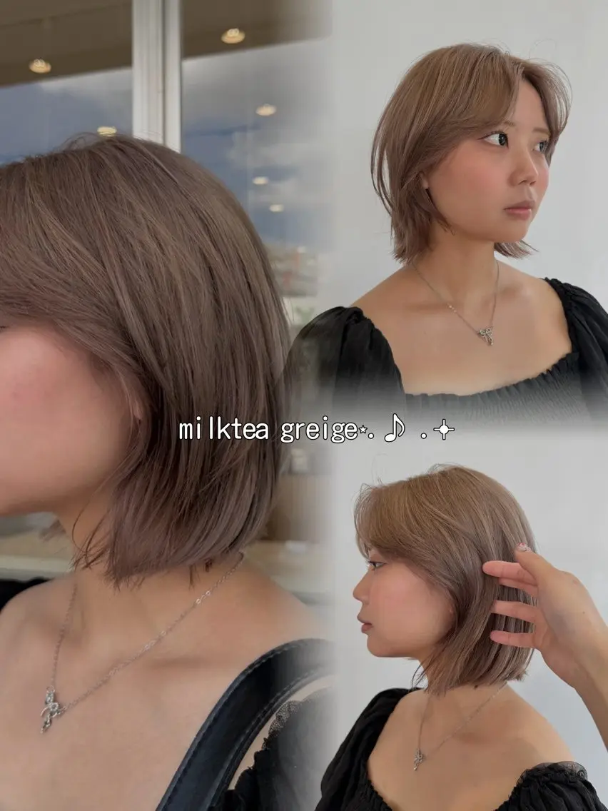 ショート カラー グレージュ ミルクティーグレージュ ヘアカラー ヒナ𓍯 ブリーチ/カラーのヘアスタイル