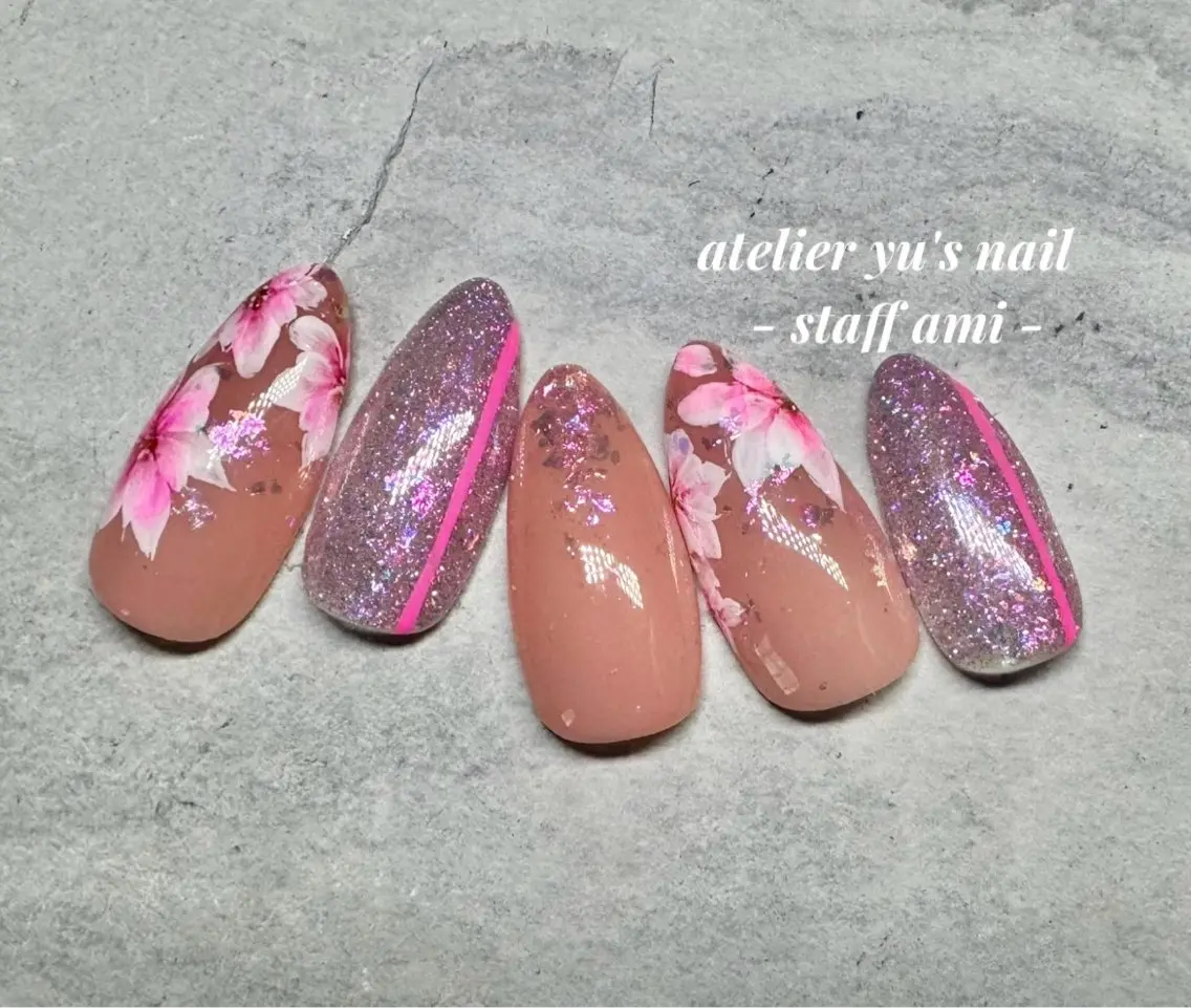 ネイル フラワーネイル 春ネイル ハンドネイル ハンドケア atelier yu's nailのネイルデザイン