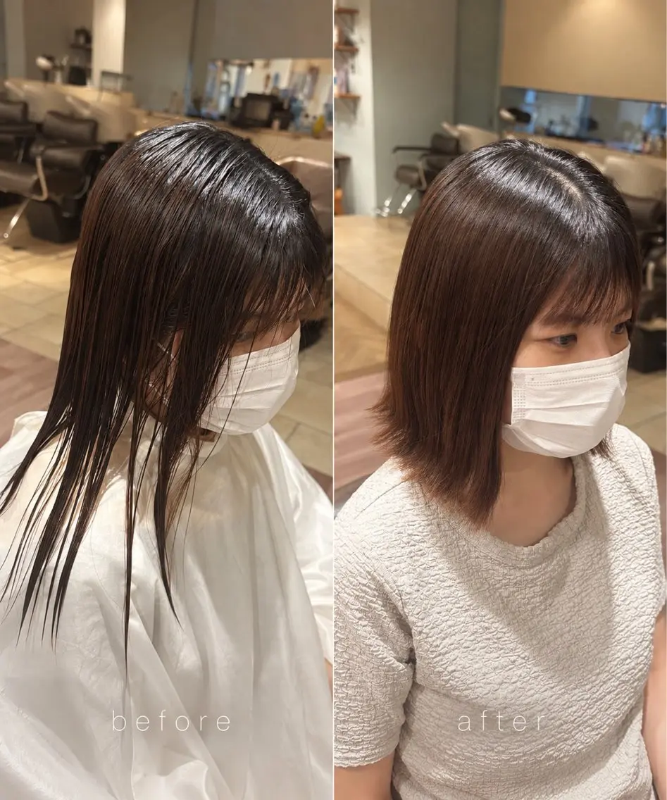 ミディアム ボブ 外ハネヘア 久枝 桃々のヘアスタイル