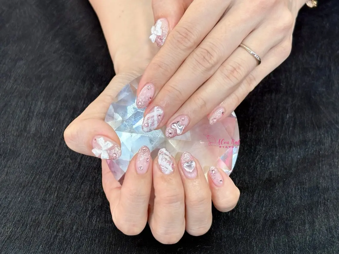 ネイル 桜ネイル 長さ出し フラワーネイル フレンチネイル ジェルネイル ハンドネイル ACon NailSalonのネイルデザイン