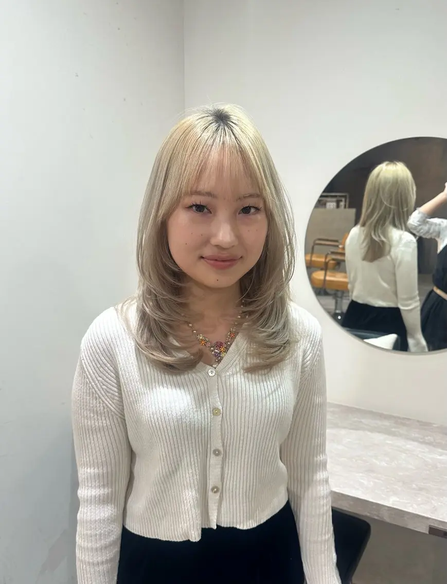 セミロング レイヤーカット カット ピンクカラー/ mana🎀のヘアスタイル