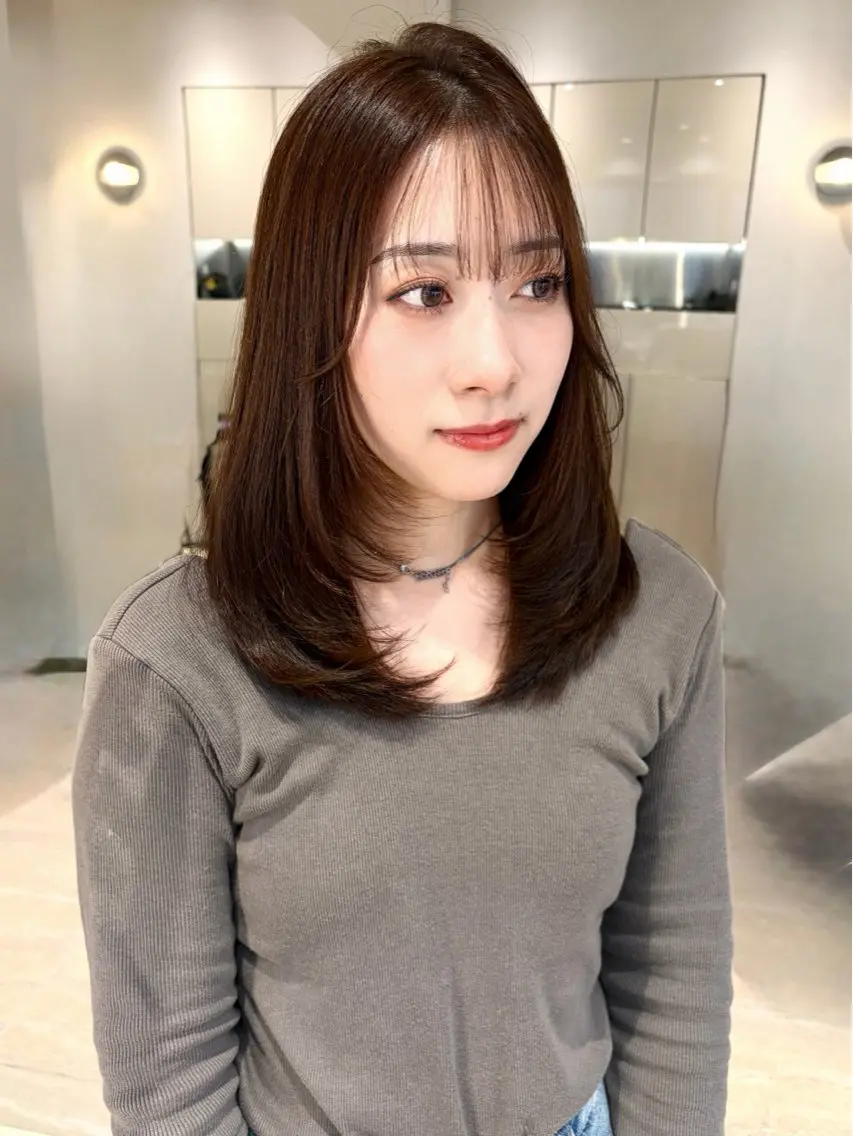ミディアム カット ヘアカラー 前髪・顔周りカット☆ あらいみゆのヘアスタイル