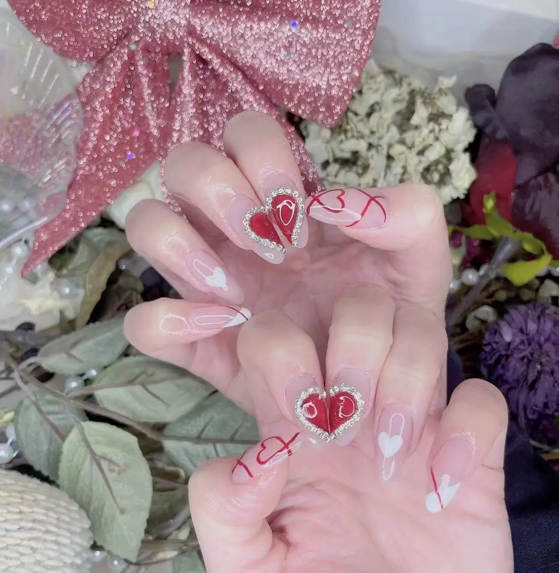 ネイル ハート 赤色 バレンタイン Babarla Nailのネイルデザイン
