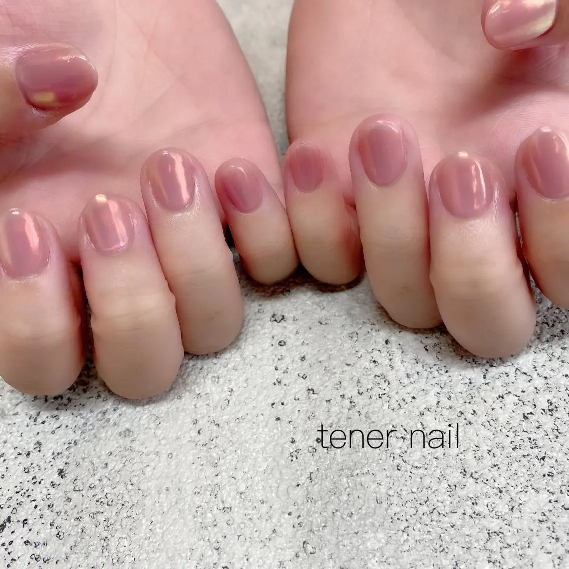 ネイル オーロラネイル ゴールド ミラーネイル オレンジ テネルネイル tener nailのネイルデザイン