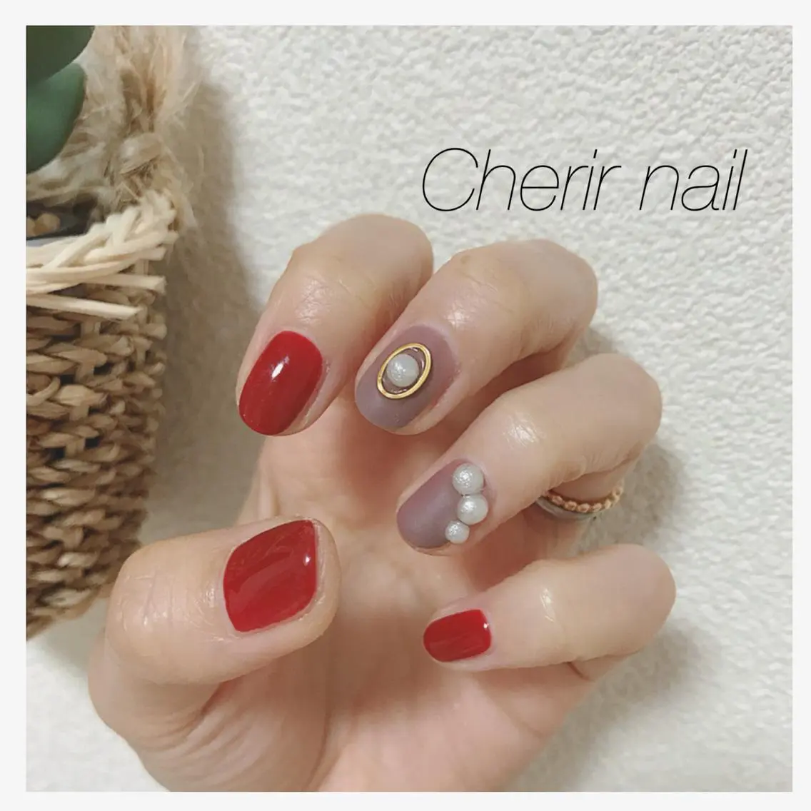 ネイル ボルドー ブラウン マットネイル ワンカラーネイル 赤色 Cherirnail kaoriのネイルデザイン