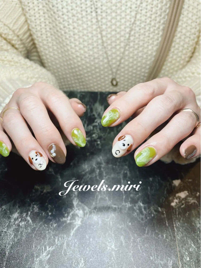 ネイル アートネイル ブラウン 大理石ネイル(マーブル) ニュアンスネイル バレンタイン ネイルサロン Jewels Mのネイルデザイン