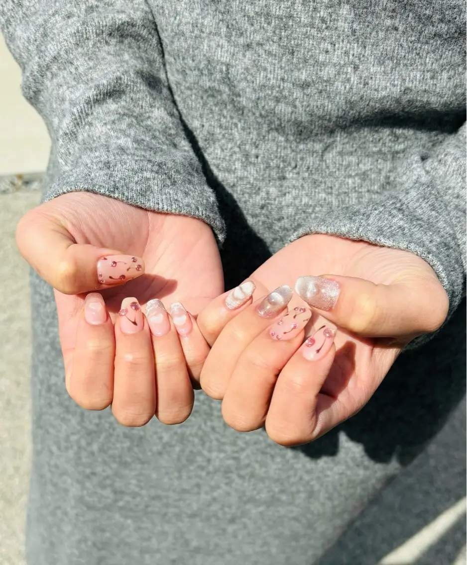 ネイル フレンチネイル ハート マグネットネイル マグネットフレンチ ぷっくりネイル ハンドネイル Belle ネイル& ホワイトニングサロンのネイルデザイン