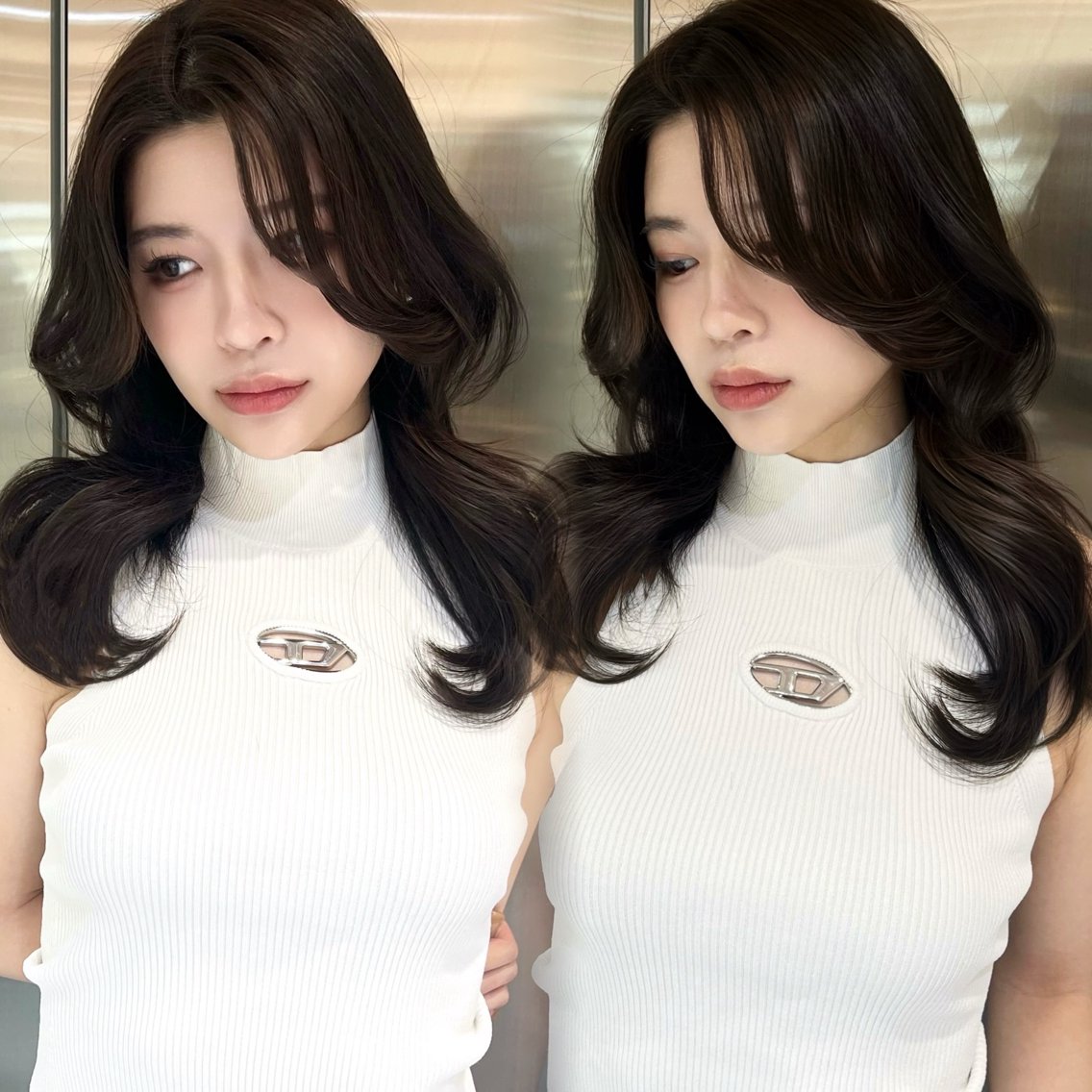 セミロング カット ヘアカラー トリートメント misaki/新宿 レイヤー/艶カラーのヘアスタイル