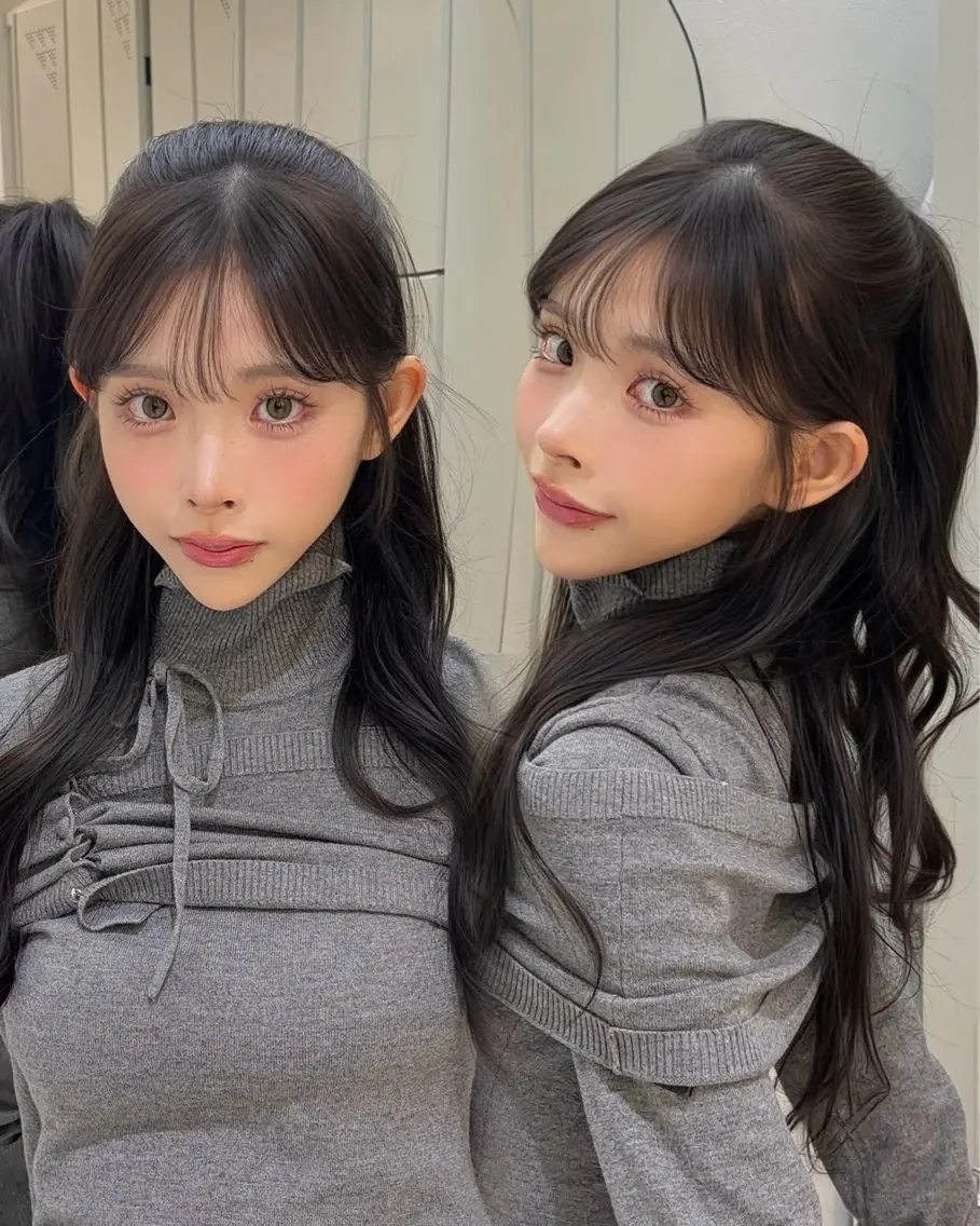 ロング カラー グレージュ 韓国風ヘア レイヤーカット カット ヘアカラー トリートメント 韓国ヘア/顔周り ヘアセット/加藤優里のヘアスタイル