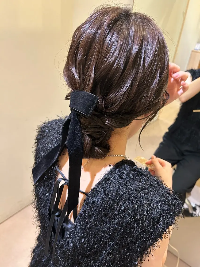 セミロング ヘアアレンジ ヘアセット ボウ🪞ヘアセット /メイク/マツパのマツエク・マツパデザイン