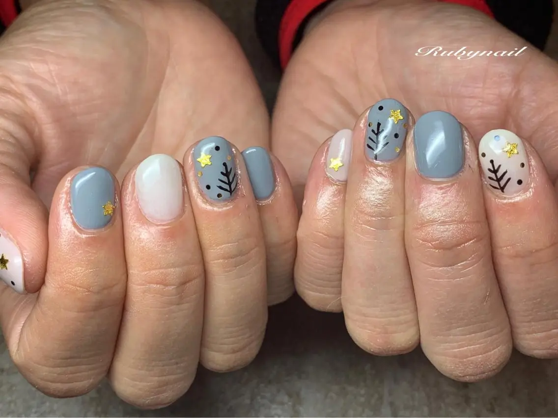 ショート ネイル 冬ネイル プライベートサロン Rubynailのネイルデザイン