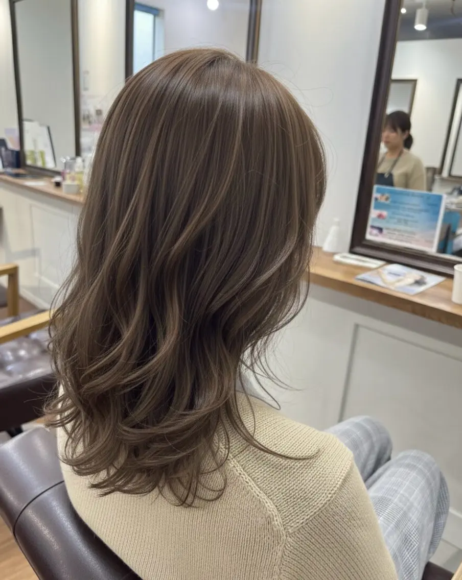 ミディアム カラー ハイライトカラー ハイライト カット ヘアカラー 長岡 佑太のヘアスタイル