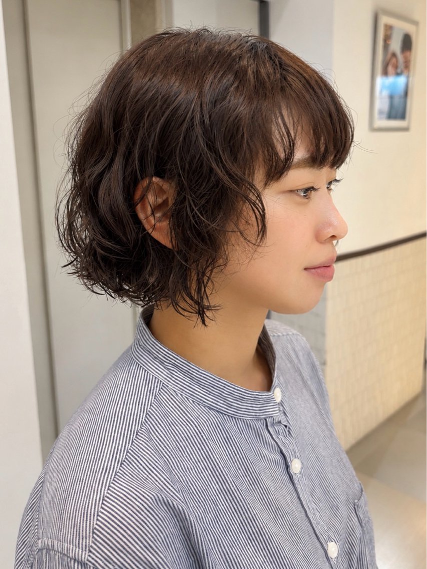 ショート ボブ カット パーマ コテ巻き風パーマ 藤澤　知彌のヘアスタイル