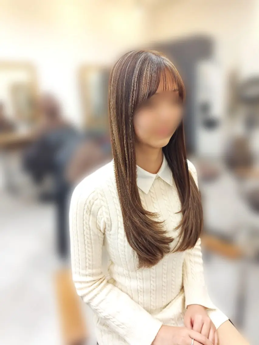 ロング ハッシュカット ハイライト 韓国風ヘア レイヤーカット 澤田 あきのヘアスタイル