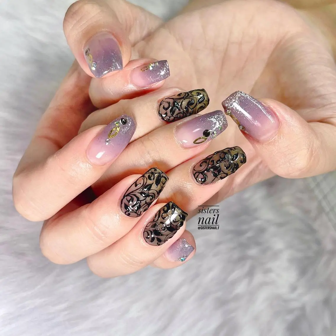 ネイル アートネイル レース パープル sisters nail.fのネイルデザイン