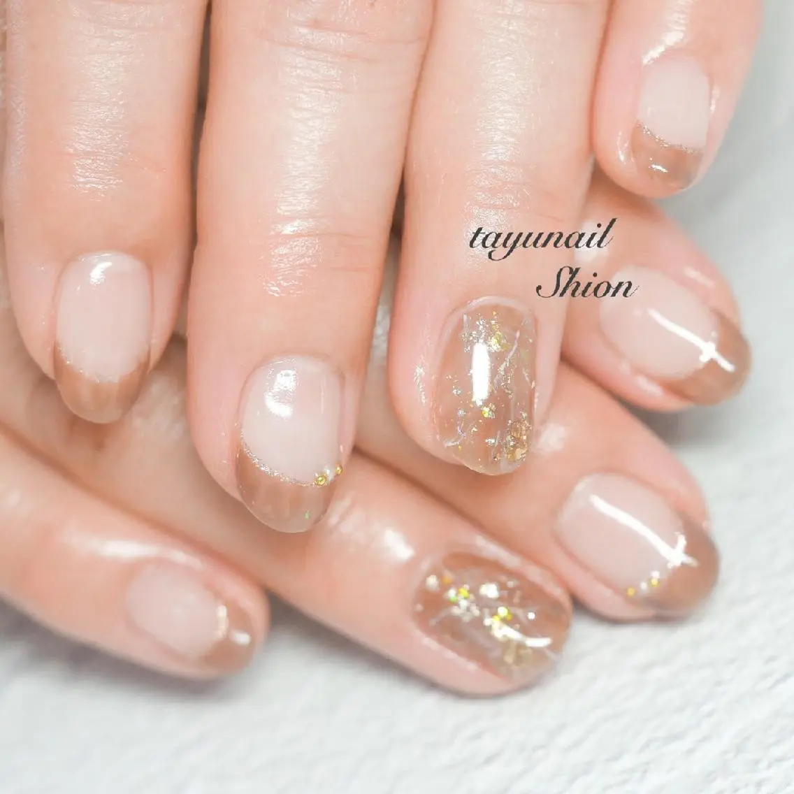 ネイル ブルー ブラウン フレンチネイル ジェルネイル ニュアンスネイル ネイルサロン 【たゆnail】のネイルデザイン