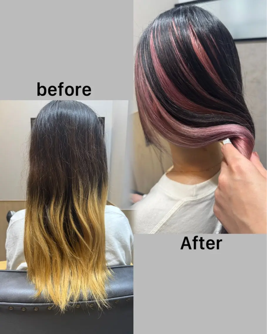 ロング カラー ピンクカラー 似合わせカット ヘアカラー 髪質改善🧚レイヤー 🩵ワンホン/岡山駅のヘアスタイル