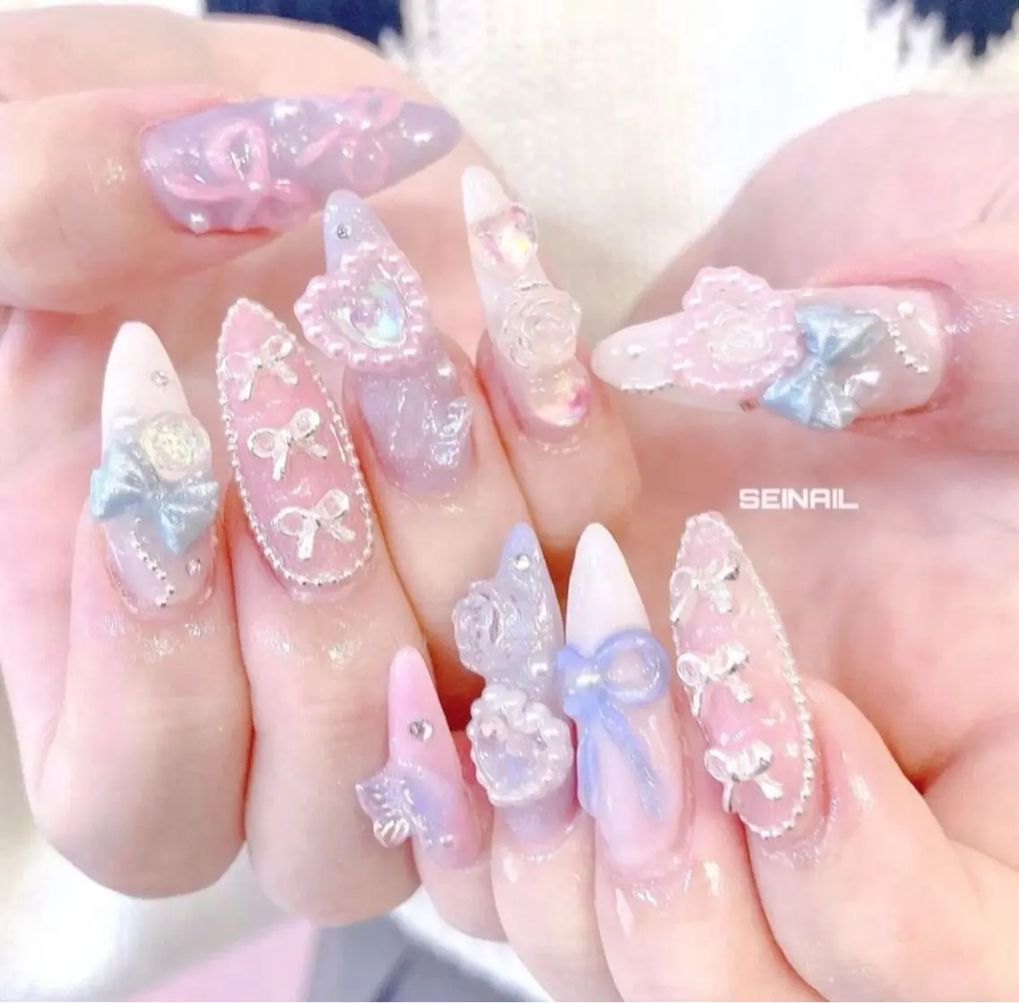 ネイル 長さ出し マグネットネイル ミラーネイル ピンク ネイルチップ Lee Nailsのネイルデザイン