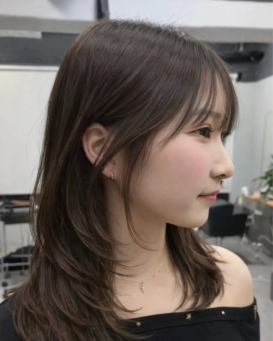 セミロング カラー カット ヘアカラー レイヤーカット 韓国風PAOのヘアスタイル