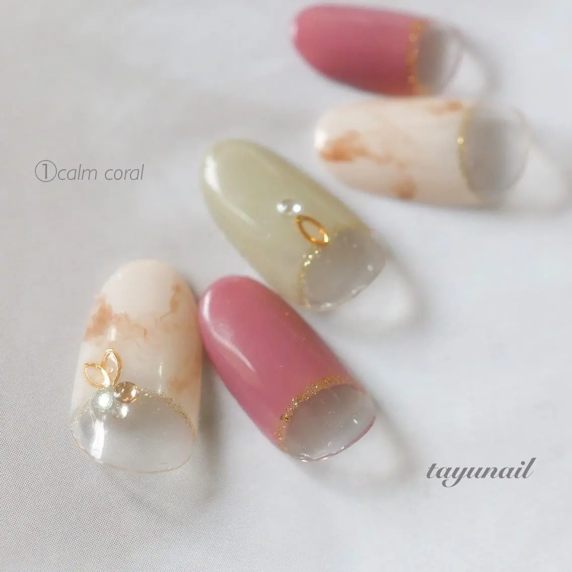 ネイル アートネイル ブルー フレンチネイル ジェルネイル 大理石ネイル(マーブル) ネイルサロン 【たゆnail】のネイルデザイン