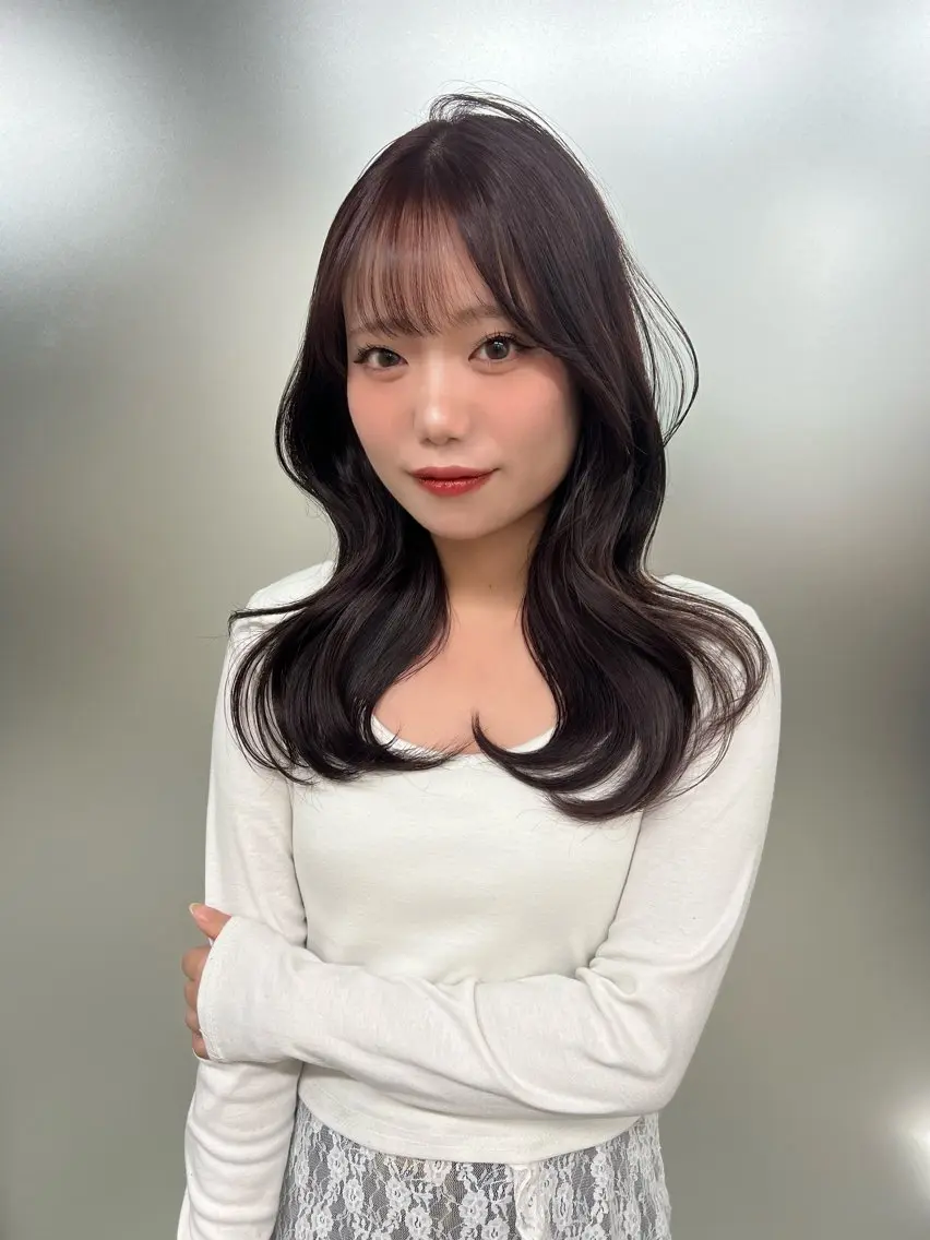 ロング カラー 透明感カラー パープルカラー くびれヘア 顔周りカット ヨシンモリ カット ヘアカラー トリートメント saya🍀/透明感 カラー/ヘアセットのヘアスタイル