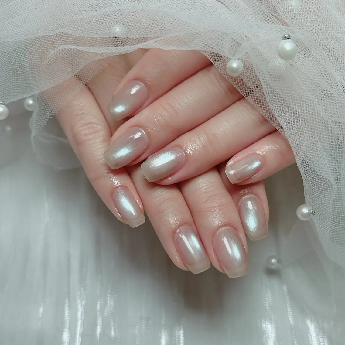 ネイル フレンチネイル ガラスフレンチ キラキラネイル 韓国ネイル ロングネイル ハンドネイル Cute Tips nailのネイルデザイン