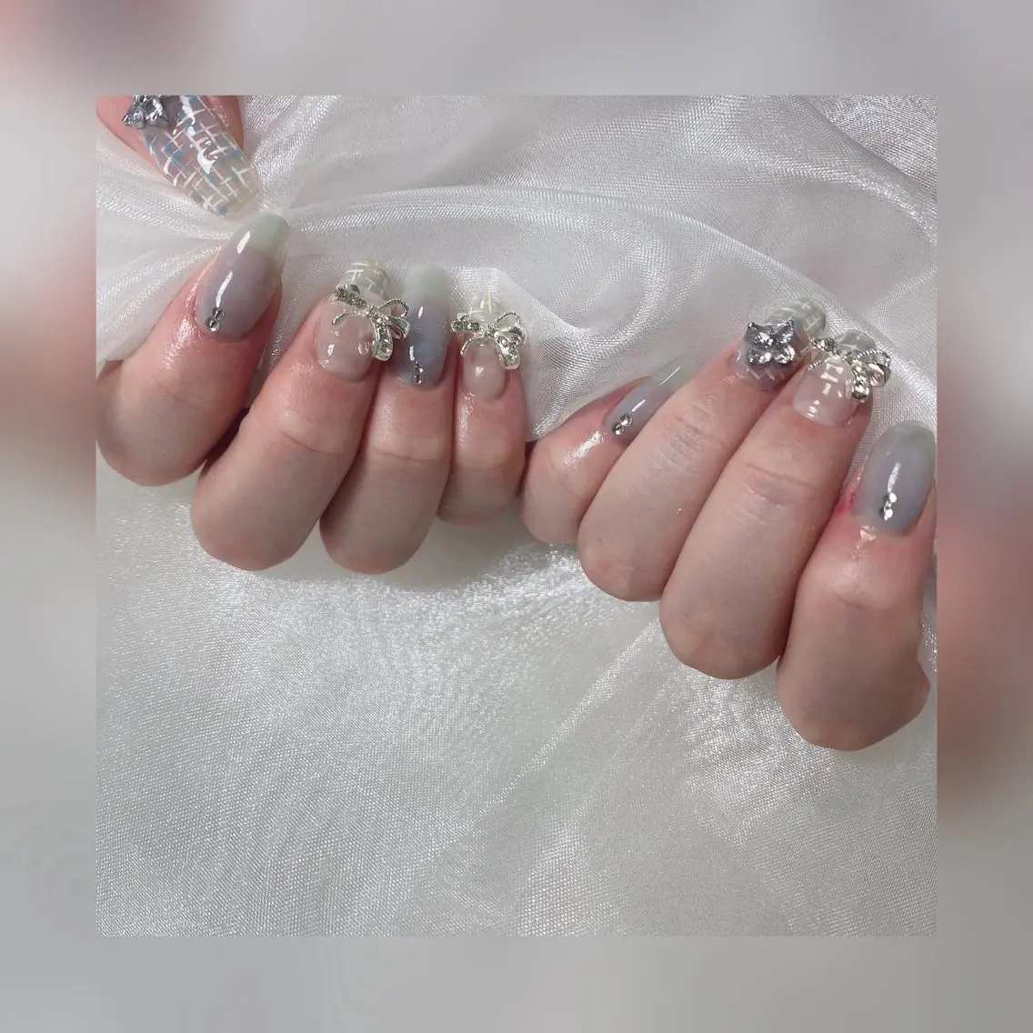 ネイル 韓国ネイル 持ち込み リボン ツイードネイル LittleMimi Nails安土のネイルデザイン