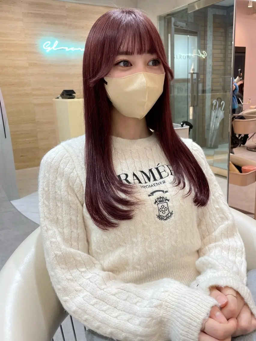 ロング チョコレートブラウン ピンクブラウン くびれヘア ヨシンモリ 韓国風ヘア カット ヘアカラー レイヤー縮毛矯正 ささきすずね💗のヘアスタイル