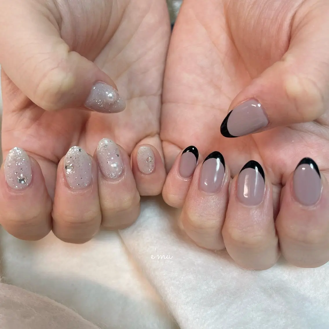 ネイル フレンチネイル キラキラネイル ハンドネイル nail salon e'mu💐のネイルデザイン