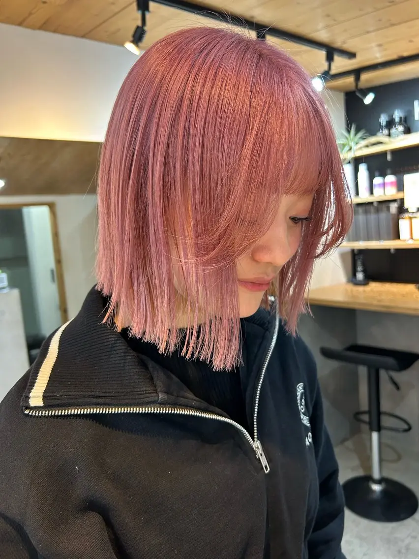 ミディアム カラー ピンクカラー カット ヘアカラー 🧸艶々韓国ヘア 🧁mizunaのヘアスタイル