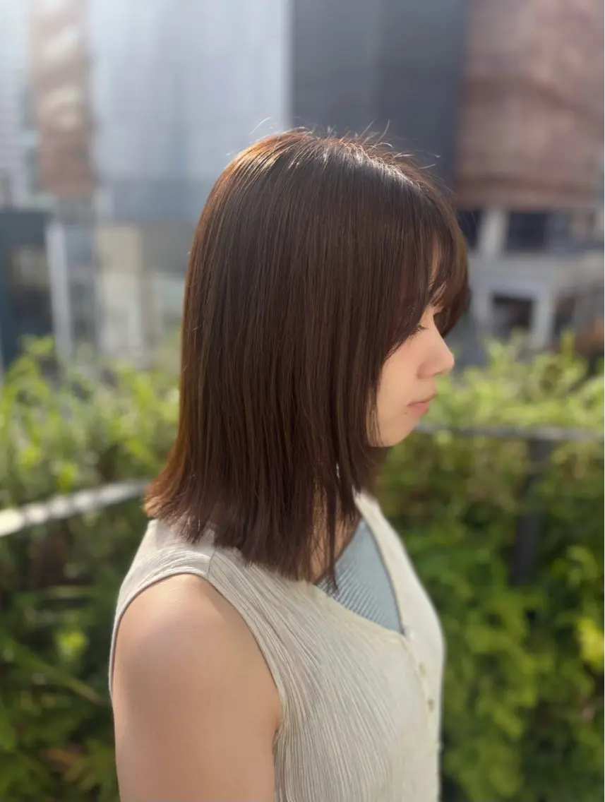 ミディアム カラー ベージュカラー オリーブベージュ 顔周りカット レイヤーカット カット ヘアカラー トリートメント 大阪梅田/ CHISAKI🎀のヘアスタイル