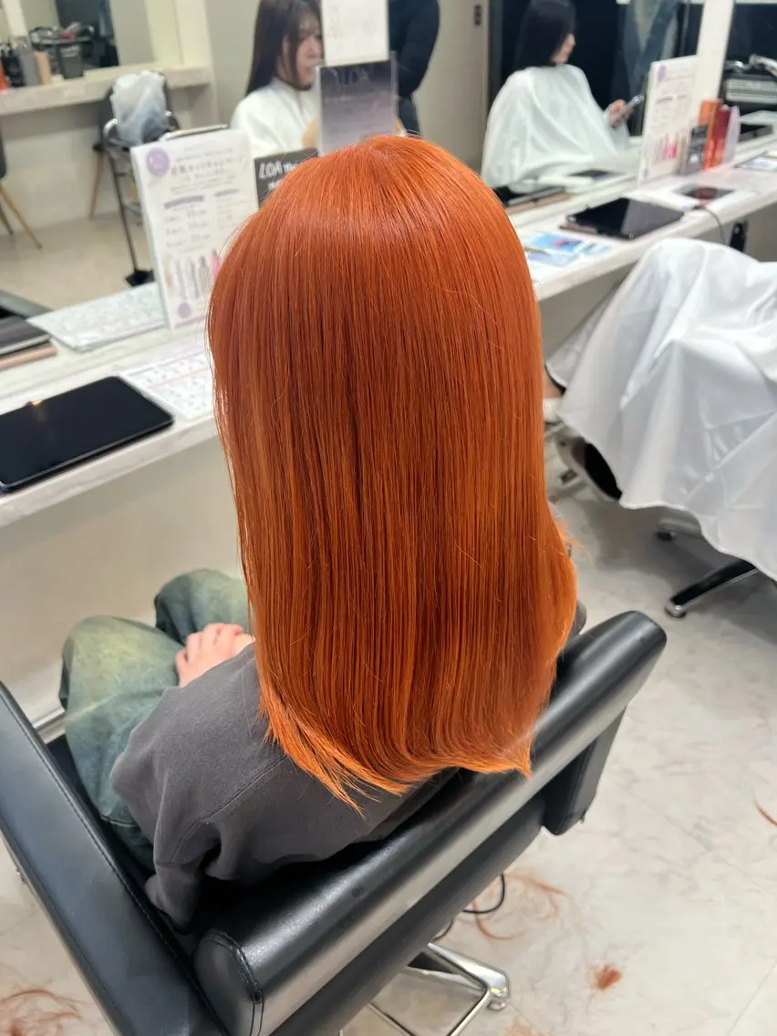 ミディアム カラー オレンジ カット ヘアカラー トリートメント ✨レイヤー/髪質改善 /縮毛矯正✨ナカムラのヘアスタイル
