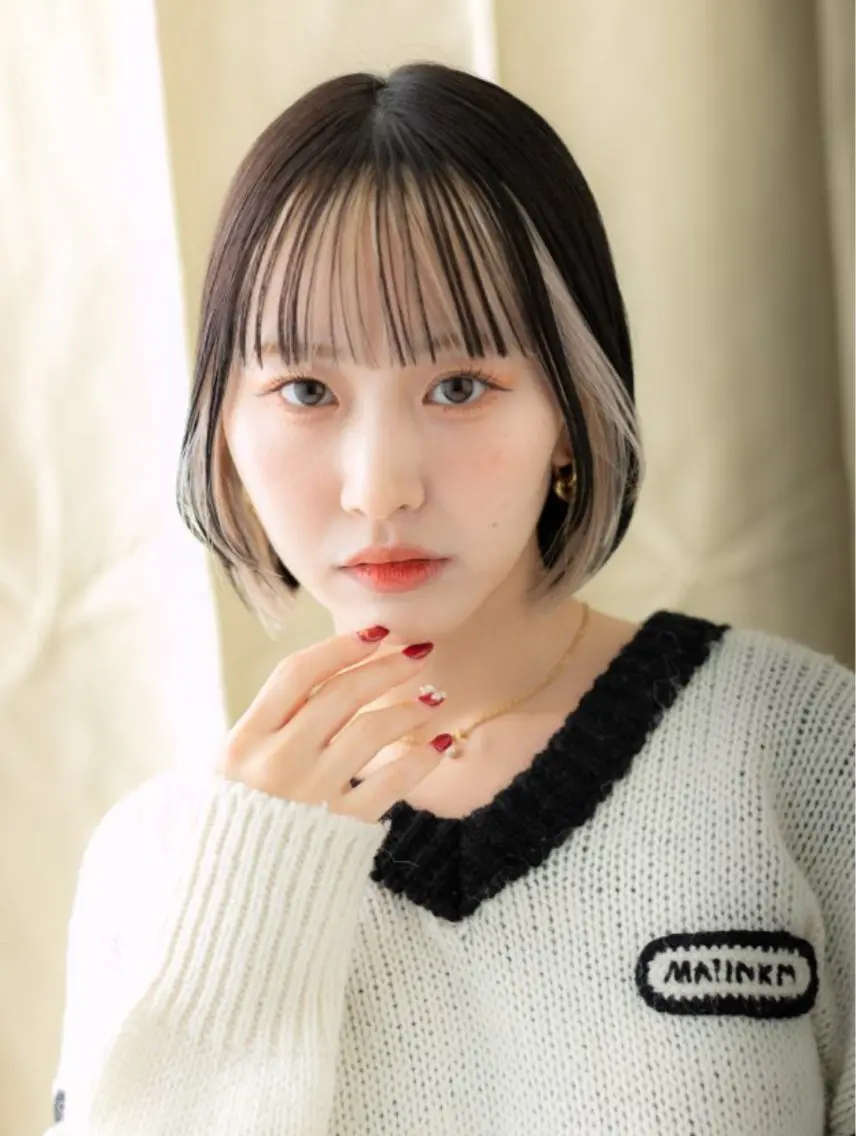 ミディアム カラー ミストバング イヤリングカラー フェイスフレーミング インナーカラー 艶髪カラー🤍ྀི 強矢 美紗希🩷ྀིのヘアスタイル