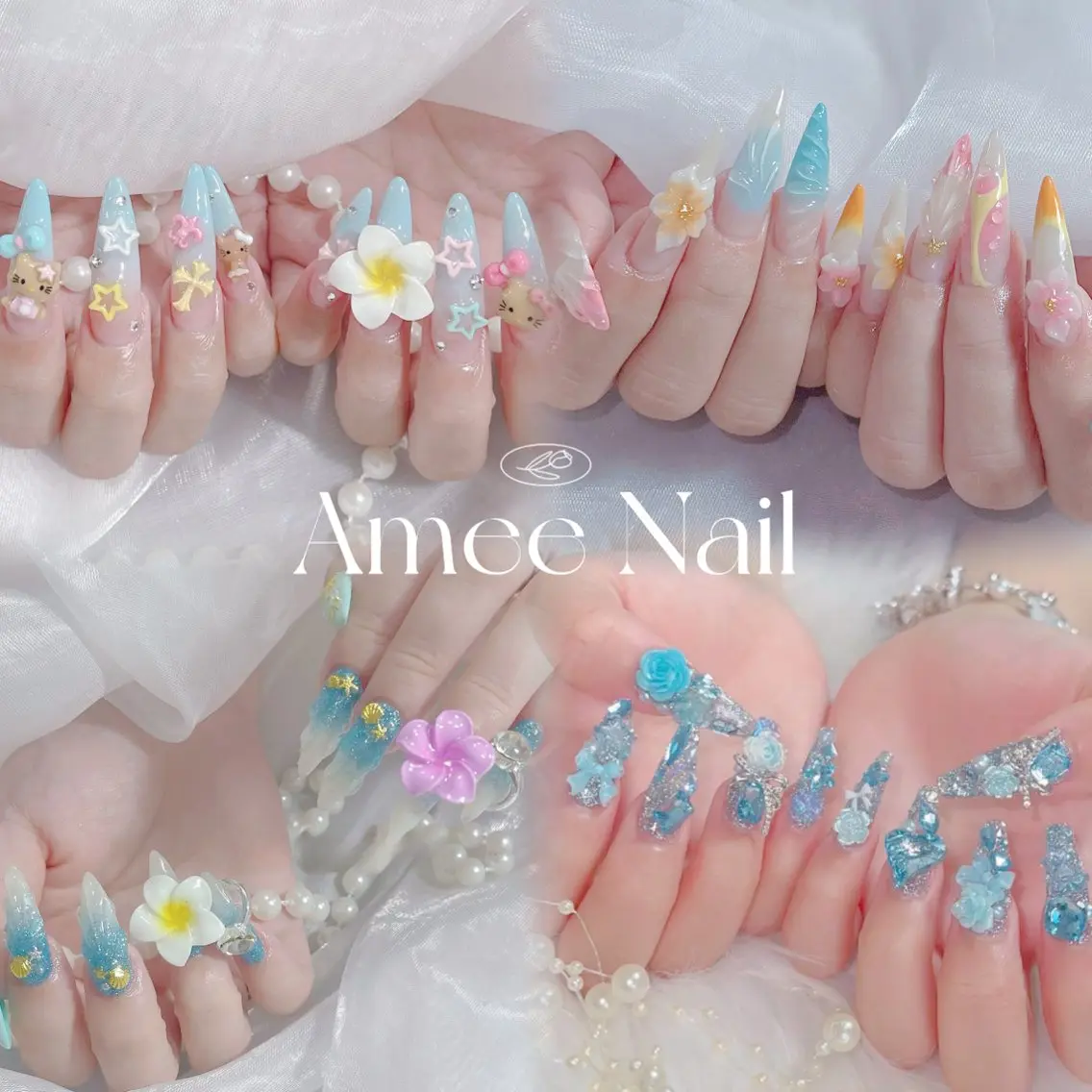 ネイル オーロラネイル クリアネイル 成人式 フラッシュネイル ジェルネイル ハンドネイル Amee Nail Salonのネイルデザイン