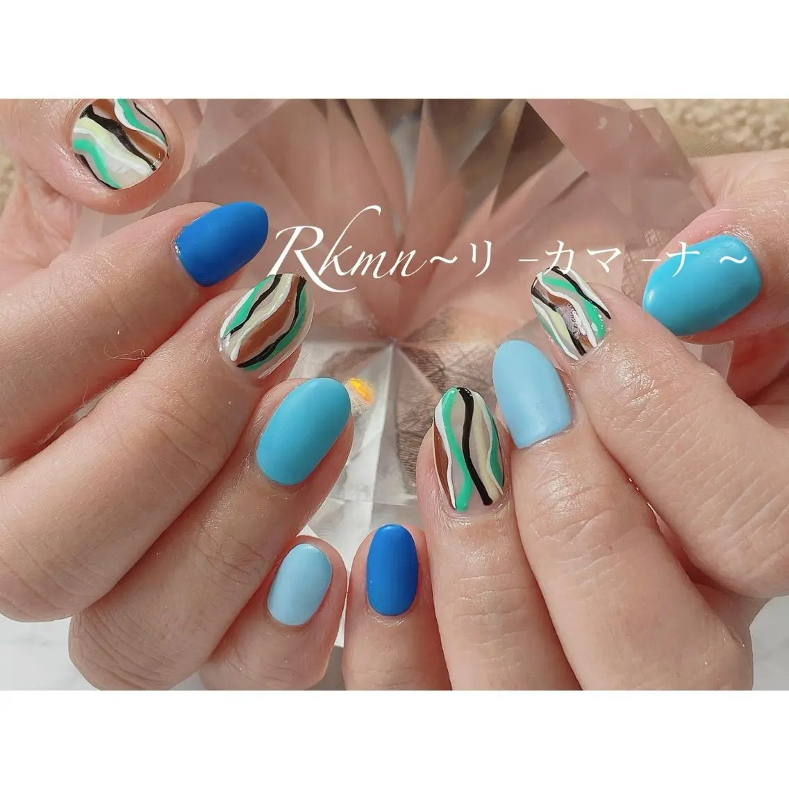 ネイル アートネイル ブルー ニュアンスネイル 春ネイル Rkmn ~リ-カマ-ナ~のネイルデザイン