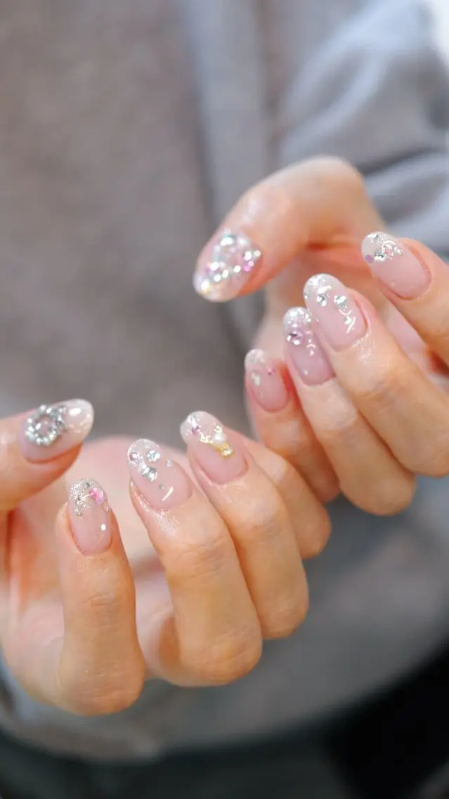 ネイル オーロラネイル ジェルネイル 韓国ネイル パラジェル ピンク ハンドネイル pointillé .ayaのネイルデザイン