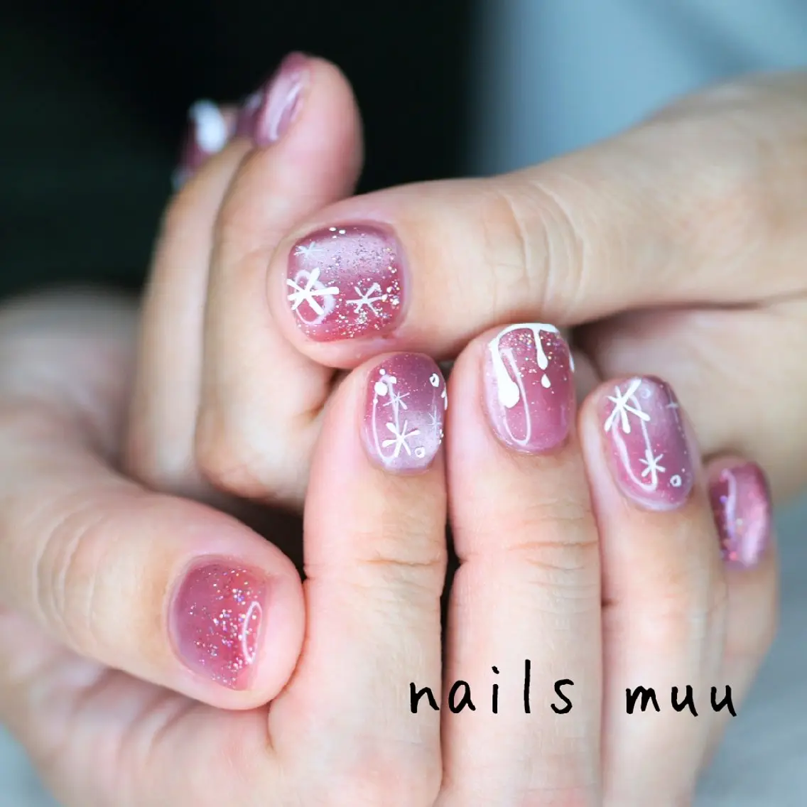 ネイル ジェルネイル キラキラネイル マグネットネイル ワンカラーネイル ピンク nails muu まゆのネイルデザイン