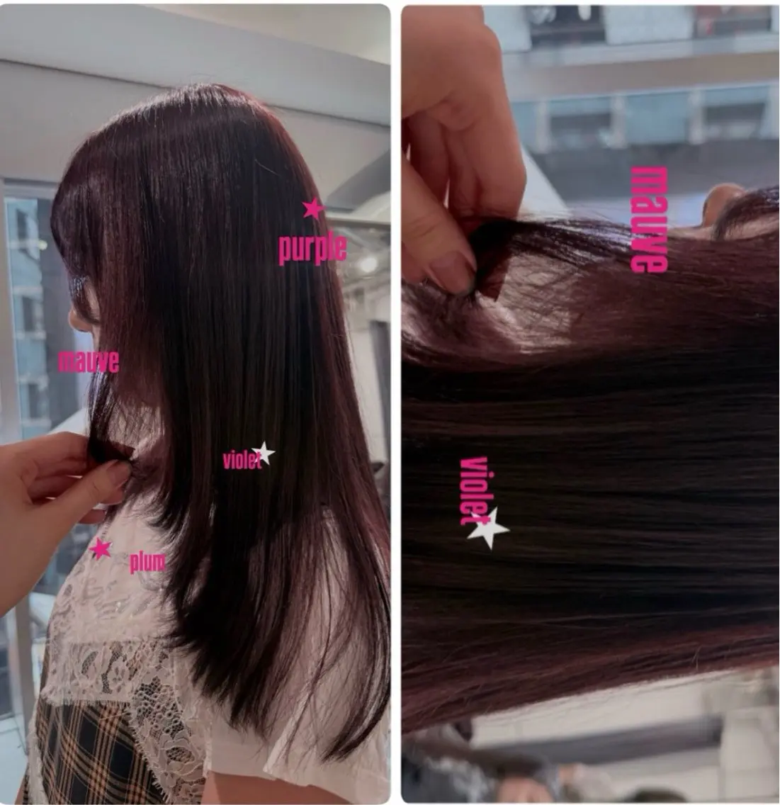 ロング カラー ブリーチ ブリーチなしカラー パープルカラー ヘアカラー ヒマリ/ニュア ンス/ハイトーンのヘアスタイル
